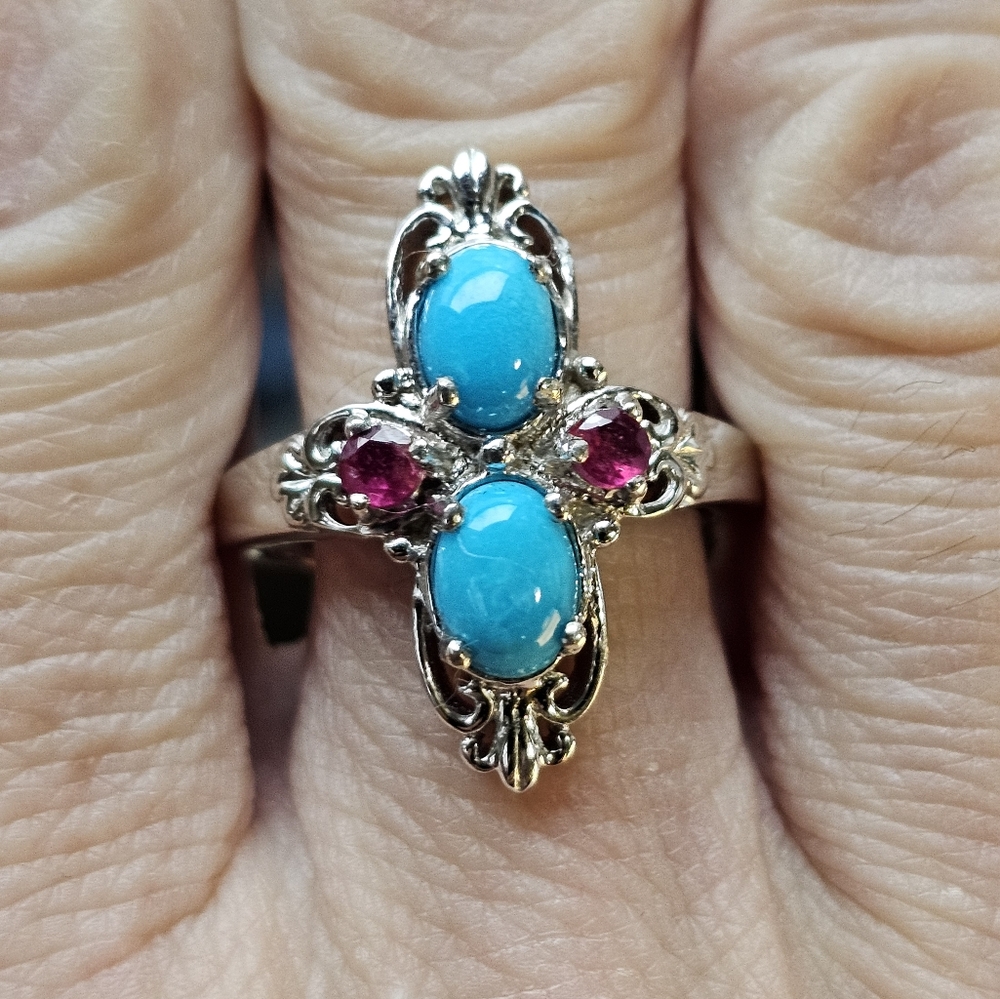 Natural Sleeping Beauty & Ruby Ring in Platinum over Sterling Silver Sz 8! - Picture 8 of 9